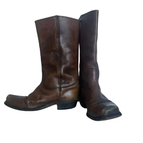 Vintage Frye Original Campus Pull On Genuine Leather Tall Boots In Brown 10.5 - Picture 7 of 12